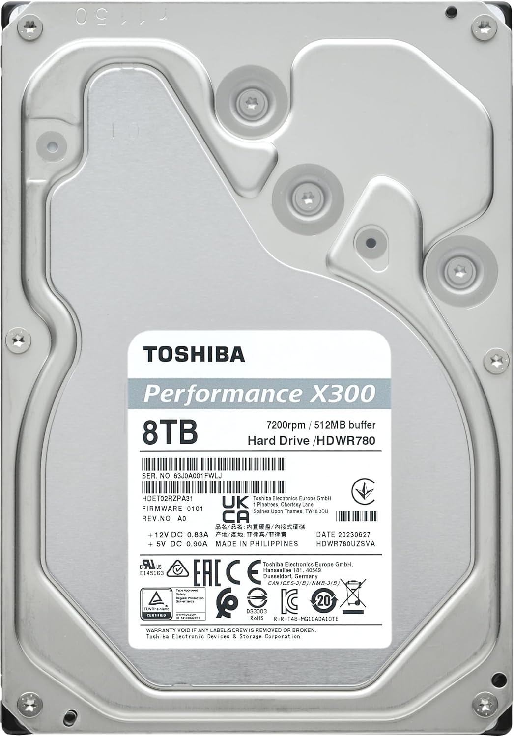 Toshiba X300 8TB Performance & Gaming 3.5-Inch Internal Hard Drive – CMR SATA 6 GB/s 7200 RPM 512 MB Cache - HDWR780XZSTA