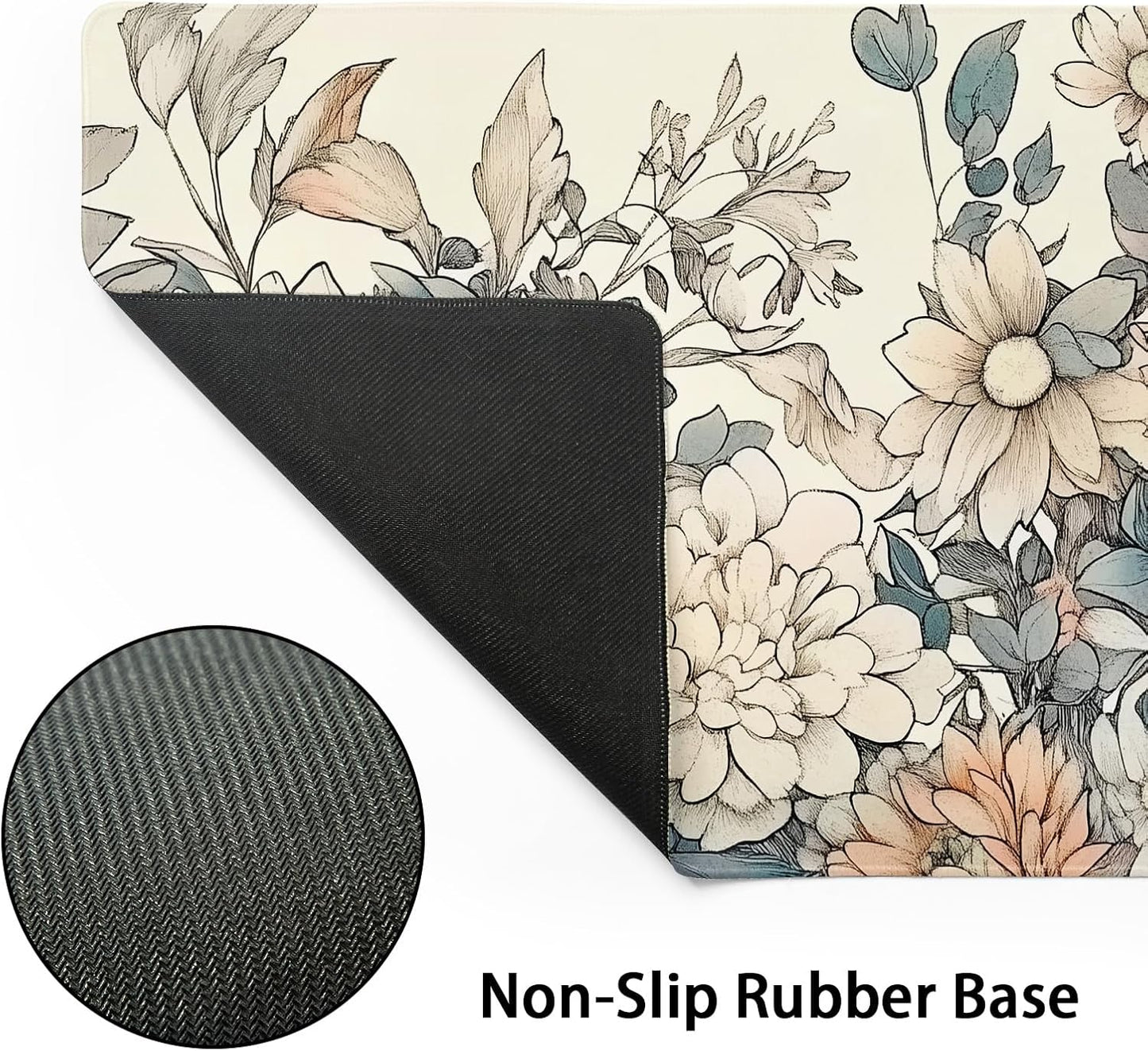 Japanese Aesthetic Floral Gaming Mouse Pad XL Vintage Orange White Flowers Extended Large Mat Mousepad Desk Pad Non-Slip Rubber Base Stitched Edge Long Keyboard Pad for Computer,31.5×11.8 Inch