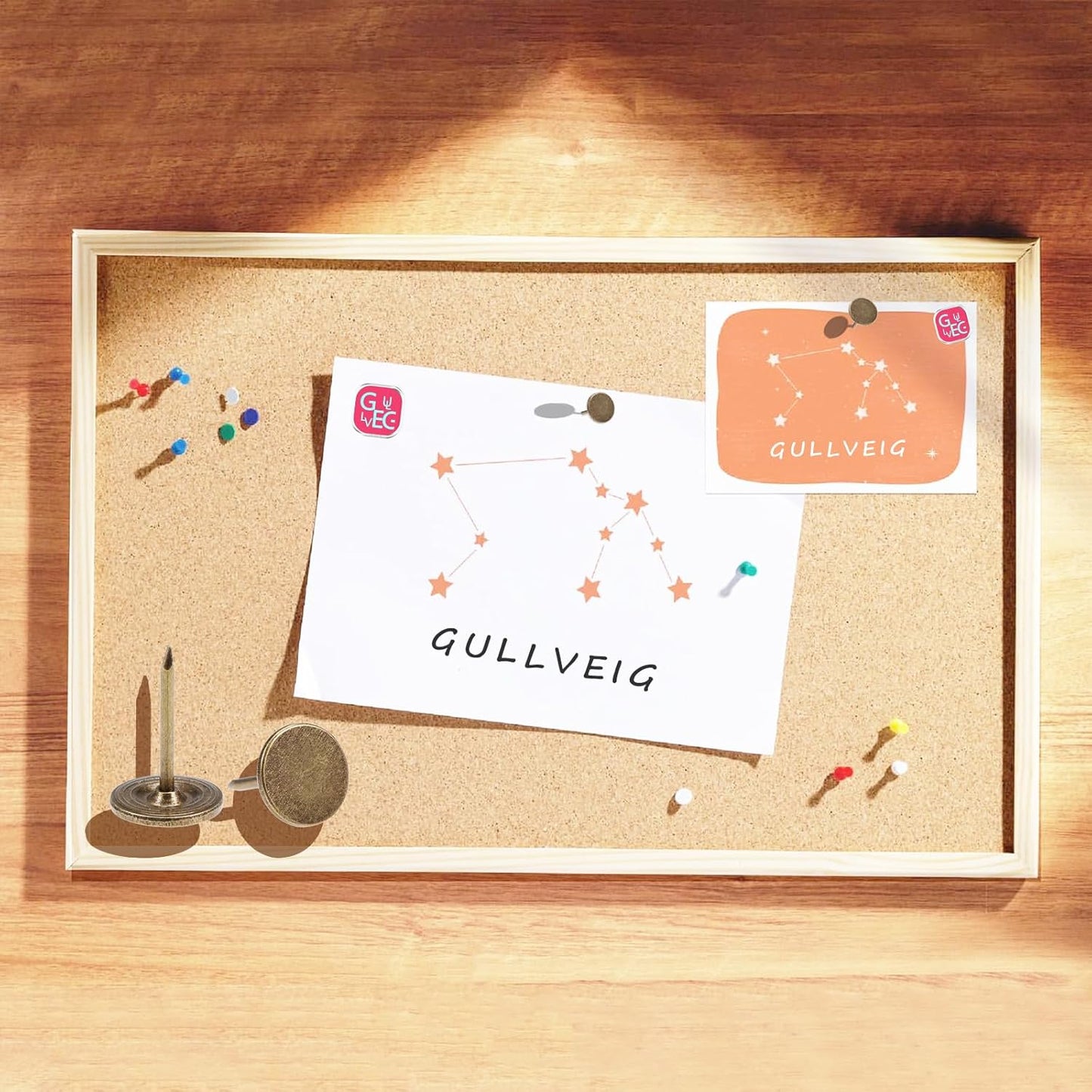 Gullveig Bronze Push Pins and Thumb Tacks: Heavy Duty Flat Upholstery, Long Carpet Tacks, and Decorative Nails for Wood and Fabric, 50 Count