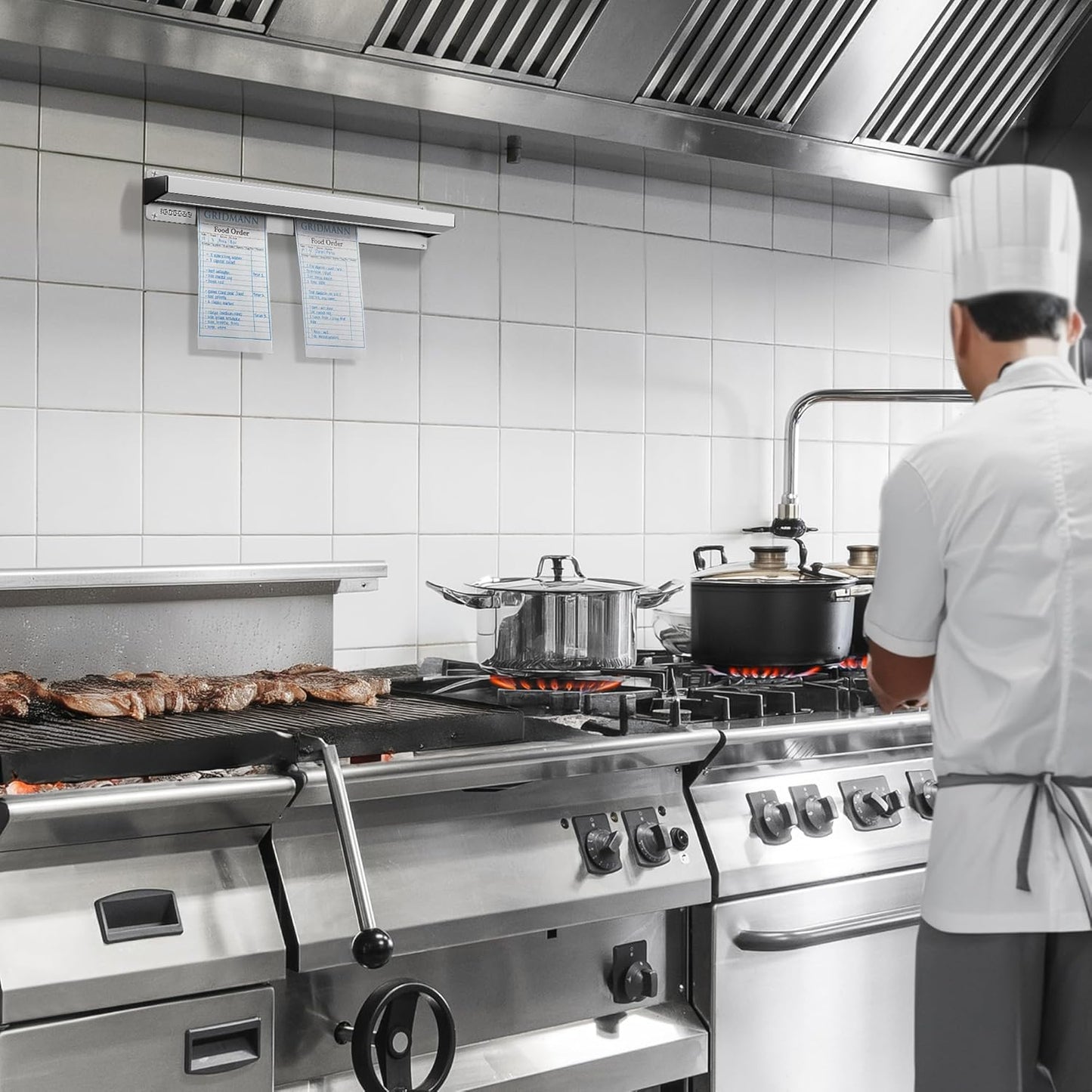 GRIDMANN 16-inch Slide Check Rack, Aluminum Restaurant Ticket Holder for Commercial Kitchen Food Orders