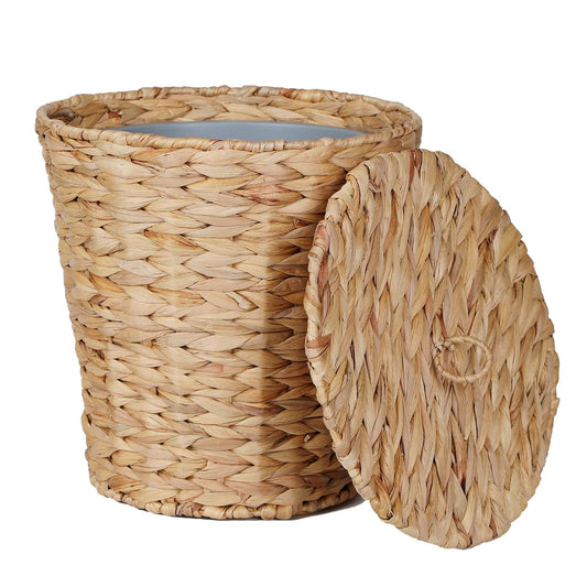 YANGQIHOME Wicker Trash Can with Lid, Water Hyacinth Garbage Can, Handwoven Wicker Waste Basket in Bathroom, Bedroom, Office, Living Room, Laundry Room, Blanket Basket 3.8 Gallon