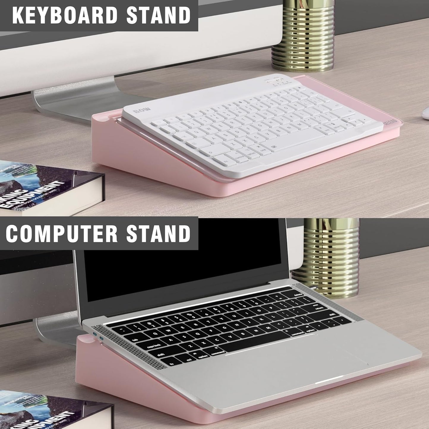 SELEAD Desktop Glass Whiteboard with Storage, Small Dry Erase White Board Computer Pad Keyboard Stand for Home, School, Office Desk Accessories - Pink