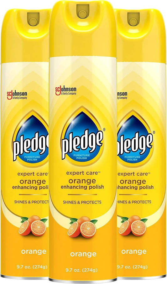 Pledge Enhancing Polish, Wood & Furniture Spray, Orange Scent, 9.7oz (Pack of 3)
