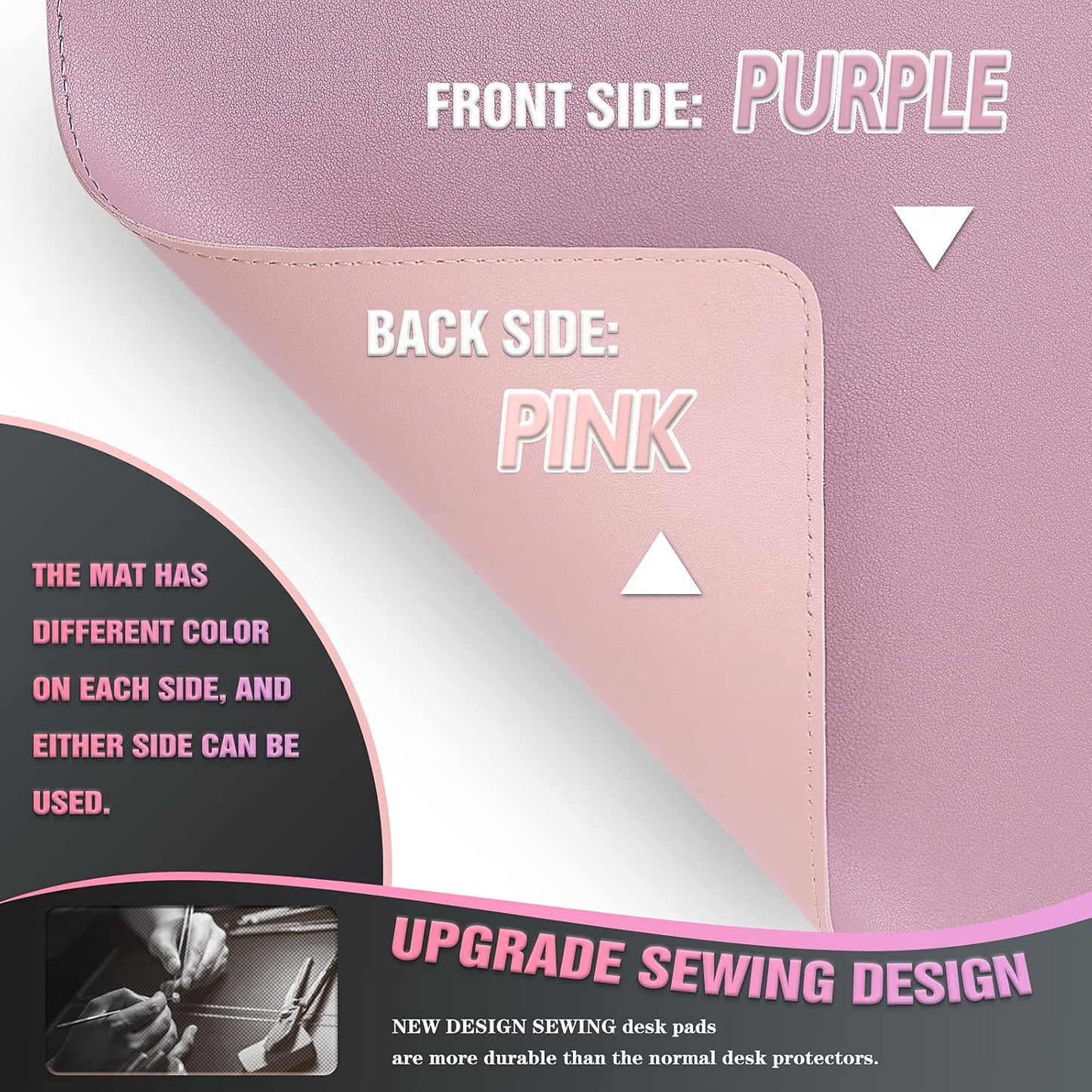 K KNODEL Desk Mat, Blotter, Dual-Sided Office Desk Pad, Waterproof Desk Mat for Desktop, Desk Blotters, PVC Leather Pad Protector (Purple, 23.6" x 13.8")