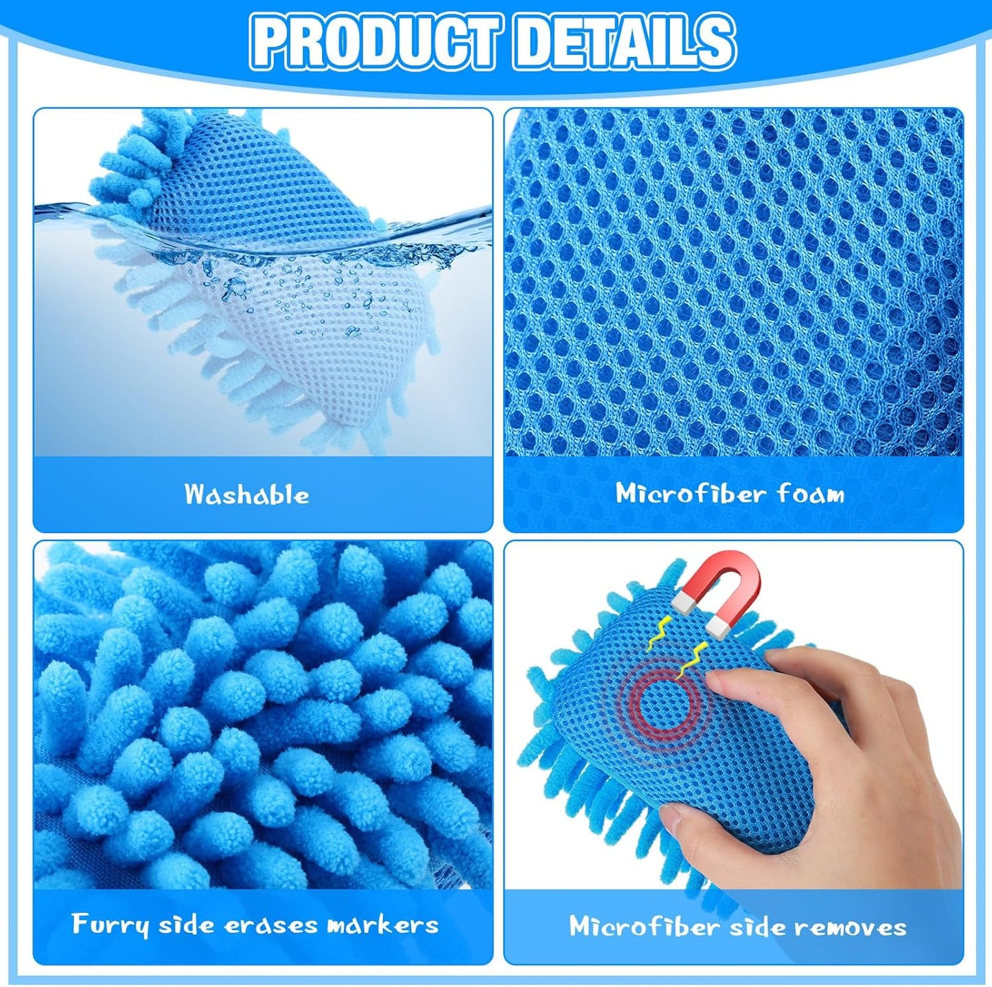 Sherr 18 Pcs Microfiber Shag Magnetic Dry Erase Erasers Washable School Whiteboard Eraser Bulk Colorful White Board Eraser for Chalk Markers Home Classroom Office (Rainbow Color)