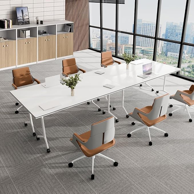 Conference Table, Folding Conference Tables for 2-20 People, Modern Conference Room Table with Wheels, Super Sturdy Large Rectangle Mobile Meeting Seminar Tables for Office (8PCS 47.2in)