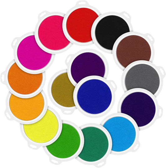 Aodaer 16 Pack Round Craft Ink Pad 7 Inches Rainbow Fingerprint Ink Pad Washable Painting Ink Pad Color Stamps Partner for DIY Wood Fabric, Projects, Rubber Stamps