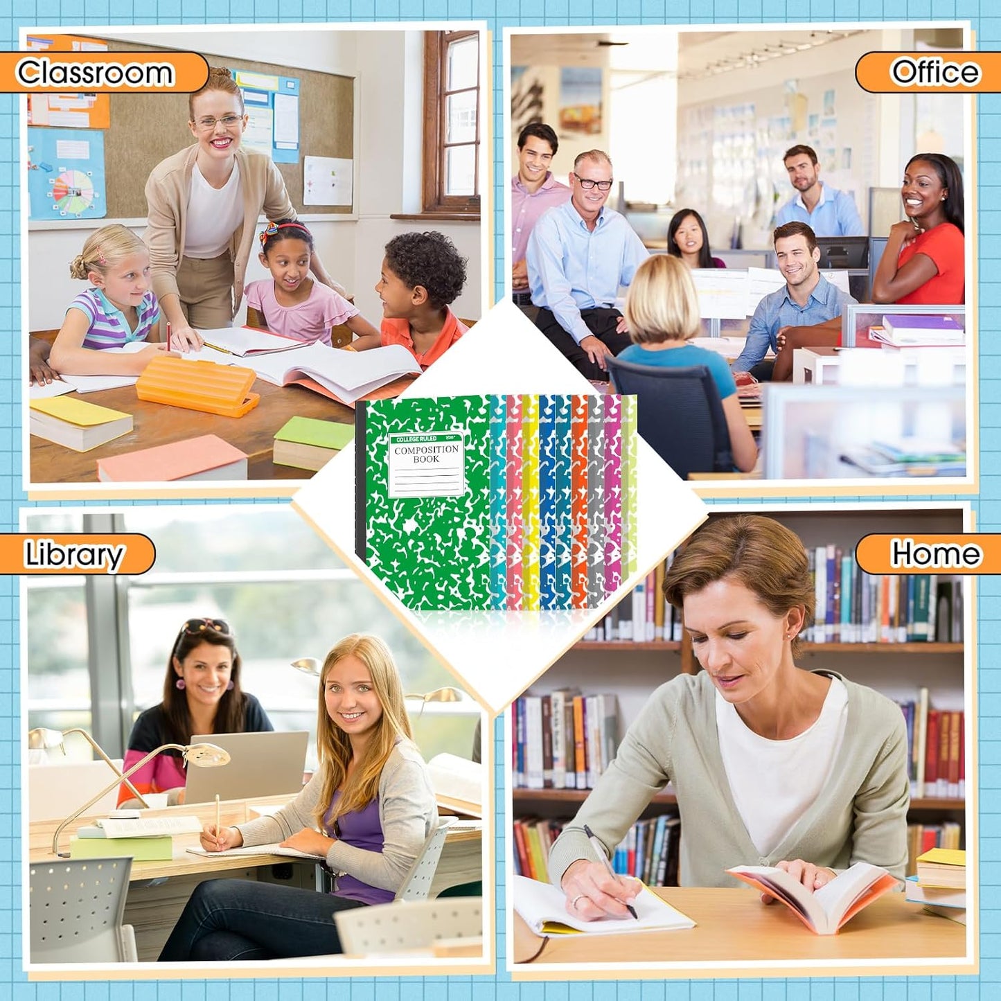 Fainne 100 Pack A5 Composition Notebooks Bulk College Ruled Composition Notebooks Marble Covers Notebook for Student Classroom Office Supplies 30 Sheet/60 Page(Light Color)