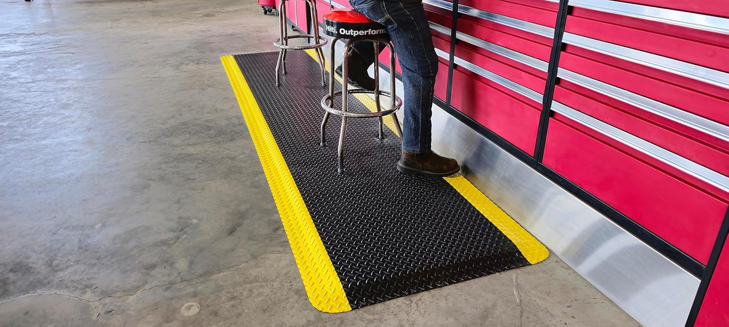 Rhino Mats, American Classic Diamond Anti-Fatigue Mats, Industrial Ergonomic Comfort Standing Mat for Work, Home, Garage, Office, Kitchen or Anywhere (Black/Yellow 9/16" Thick, 4 FT. x 14 FT.)