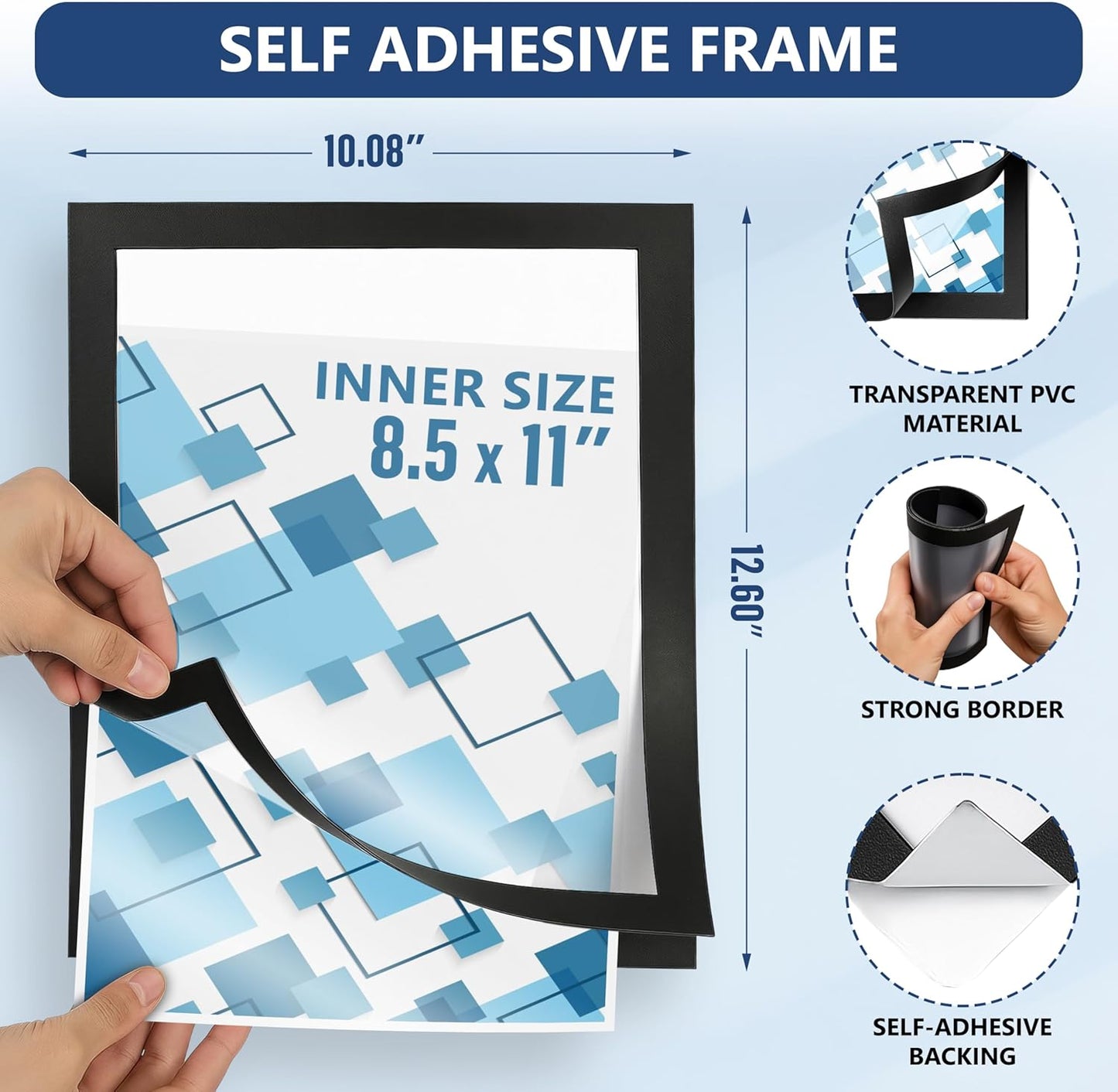 12 Pack Magnetic Sign Holder 8.5 x 11 with Adhesive Back - Magnetics Poster Frame & Magnetic Paper Holder - Reusable Adhesive Frames 8.5x11 - Magnet Frame for Wall Windows - Magnet Document Holders