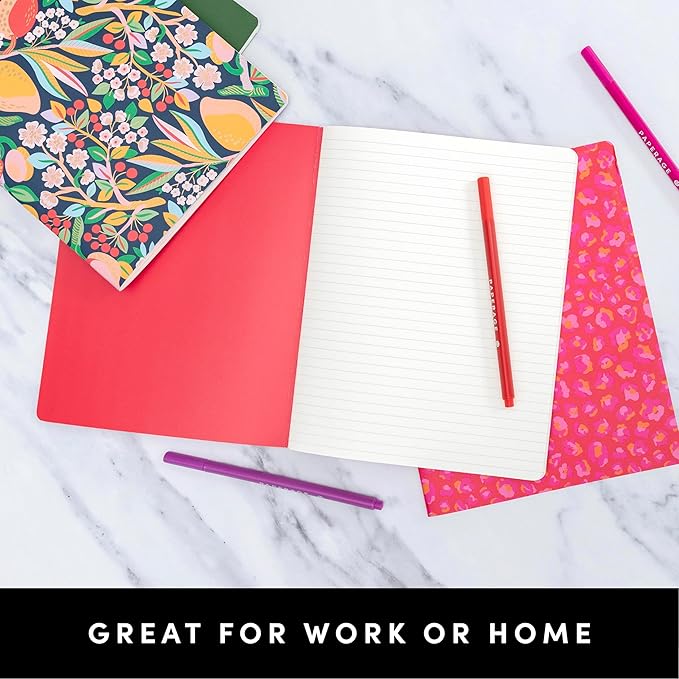 PAPERAGE Soft Cover Lined Journal Notebook, 2 Pack, (Bright Cheetah), 100 Pages, Large 7.5 inches x 9.5 inches, College Ruled, Ideal for Note Taking & Travel Journal