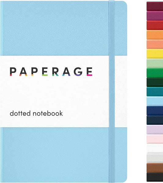 PAPERAGE Dotted Journal Notebook, (Light Blue), 160 Pages, Medium 5.6 in x 8 in - 100 GSM Thick Paper – Hardcover Journaling Notebook for Work, School & Bullet Journaling