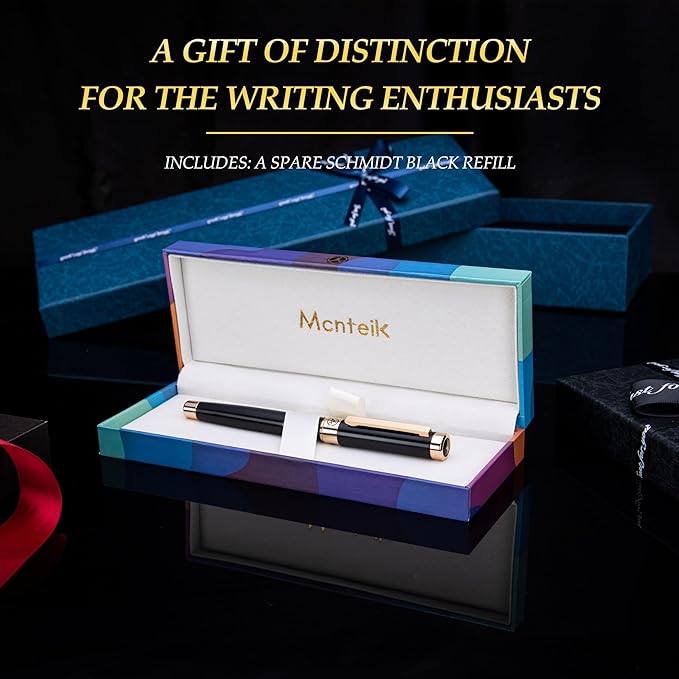 Black Rollerball Pen With 24K Gold Finish, Luxury Grade Craftsmanship Pen, Schmidt 888F Ink Refill, Exquisite Men's And Women's Gift Pen Set, Professional, Writing, Executive,Office, Nice Pen
