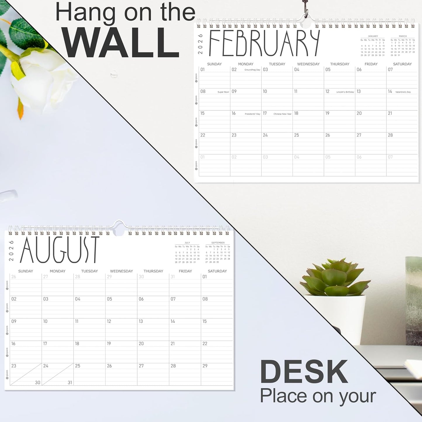 GuassLee Wall Calendar 2026, 24-Month Desk/Wall Calendar from Jan. 2026 to Dec. 2027,17" X 12" Desktop Hanging Monthly Planner with Thick Paper Spiral Bound for Easy Organizing