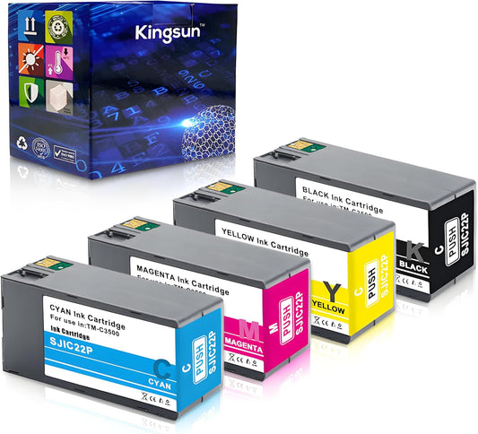 SJIC22P Pigment Ink Cartridge Kit Remanufactured Replacement for Colorworks TM-C3500 TM-C3510 TM-C3520 (C33S020577, C33S020581, C33S020582, C33S020583)