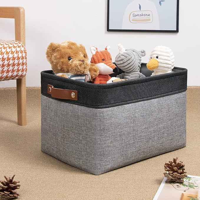 DULLEMELO Fabric Baskets for Storage, Rectangular Fabric Storage Bins Collapsible, Perfect for Shelves, Closets, Nursery, Empty Gift Baskets (3-Pack Medium-15 inch X 11 inch X 9.5 inch , Black&Grey)