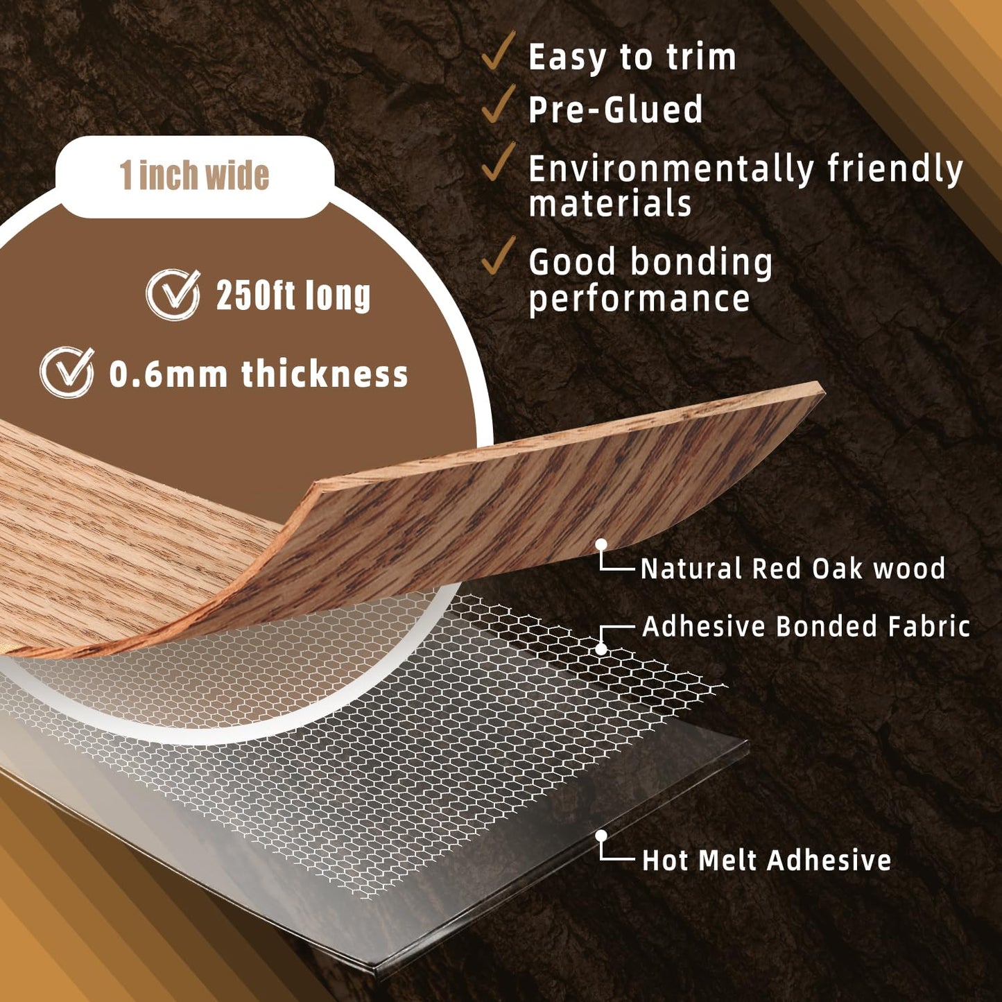 GSCIT Club Red Oak Edge Banding, 1 inch x 250ft roll of Veneer Plywood Edge Banding Preglued Flexible, Wood Tape Banding for Cabinet Repair