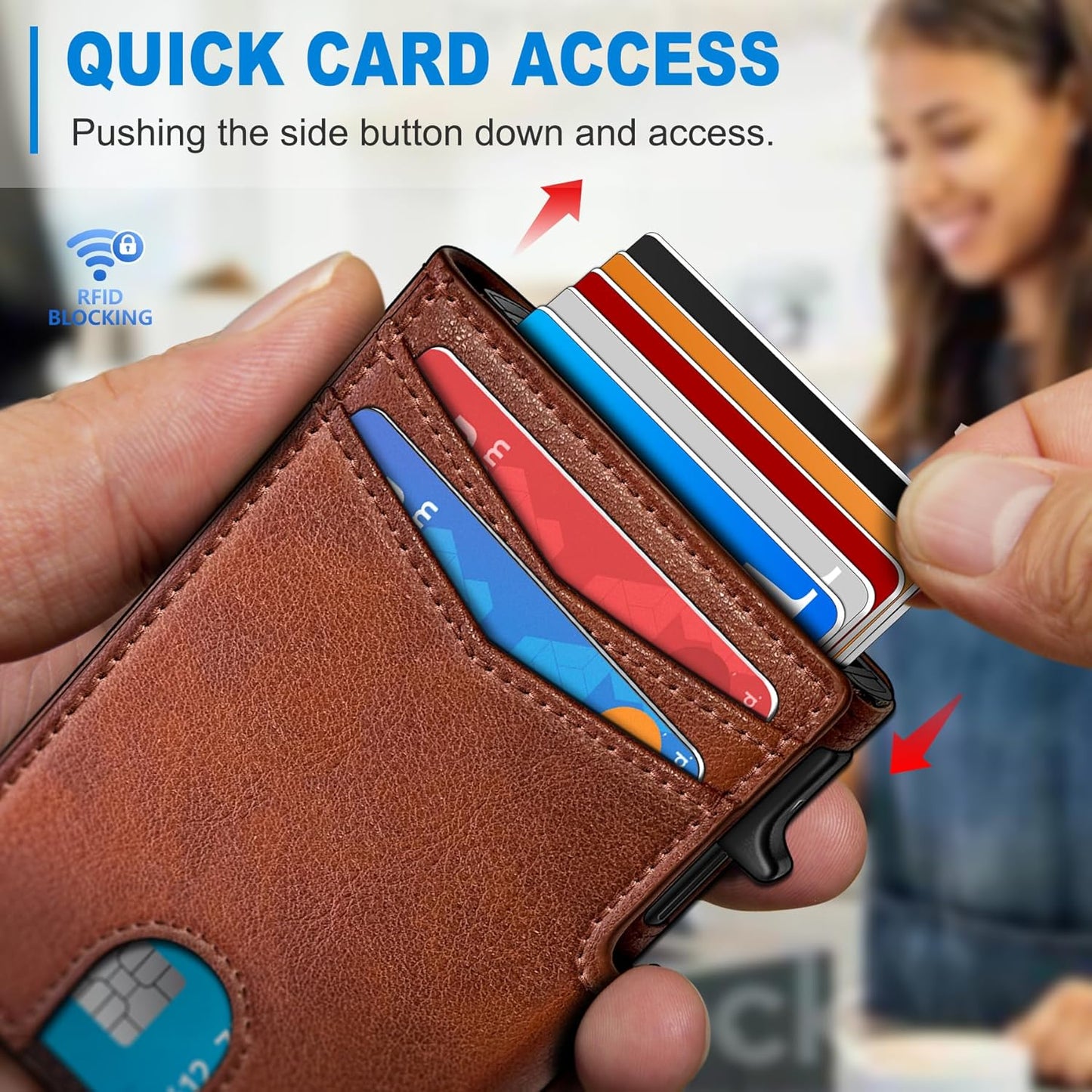 Men Wallet,with Money Clip Coins Pocket ID Window,Slim Front Pocket RFID Blocking Pop-up Card Holder 3.9"x 2.7", Gift Boxed