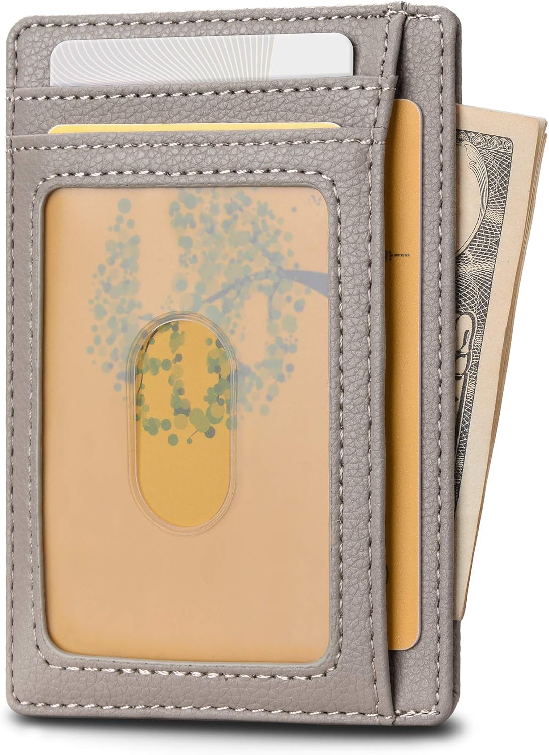 Buffway Slim Minimalist Front Pocket RFID Blocking Leather Wallets for Men and Women - Lichee Khaki