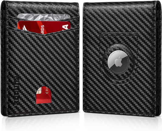 RUNBOX AirTag-Wallet-Mens-Slim-RFID Blocking Wallets Leather with Bill Compartment Air Tag Bifold Card Holder Wallet Gifts for Men Dad