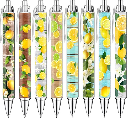 Idealmuzik Lemon Pens Set – Fun Citrus-Themed Pens for Girls, Students, and Stationery Lovers – Smooth Writing Ballpoint Pens for School, Journaling, or Gifts – Bright and Cheery Design, 8 Pack