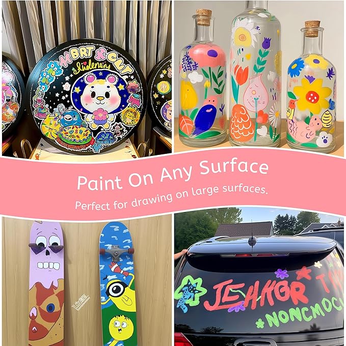 Jumbo Graffiti Poster Markers Set: 12 Neon Colors Large 15mm Wide Tip Permanent Ink Thick Acrylic Paint Pens for Rock Painting, Stone, Glass, Wood, Ceramic, Metal, Plastic, Fabric