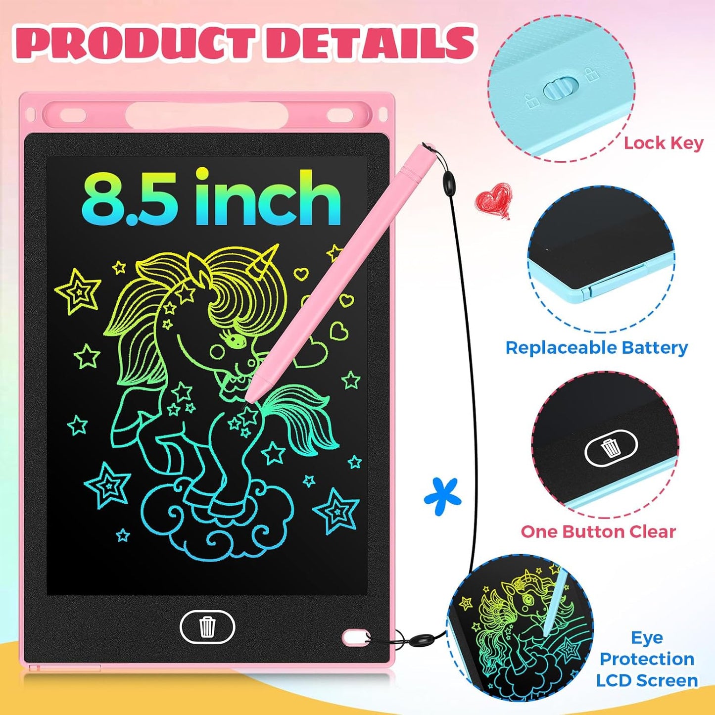 Zhehao 20 Pack LCD Writing Board for Kids, 8.5 Inches Doodle Reusable Screen Drawing Pad Erasable Painting Pads Educational Toy for 3-8 Years(Cute Color)