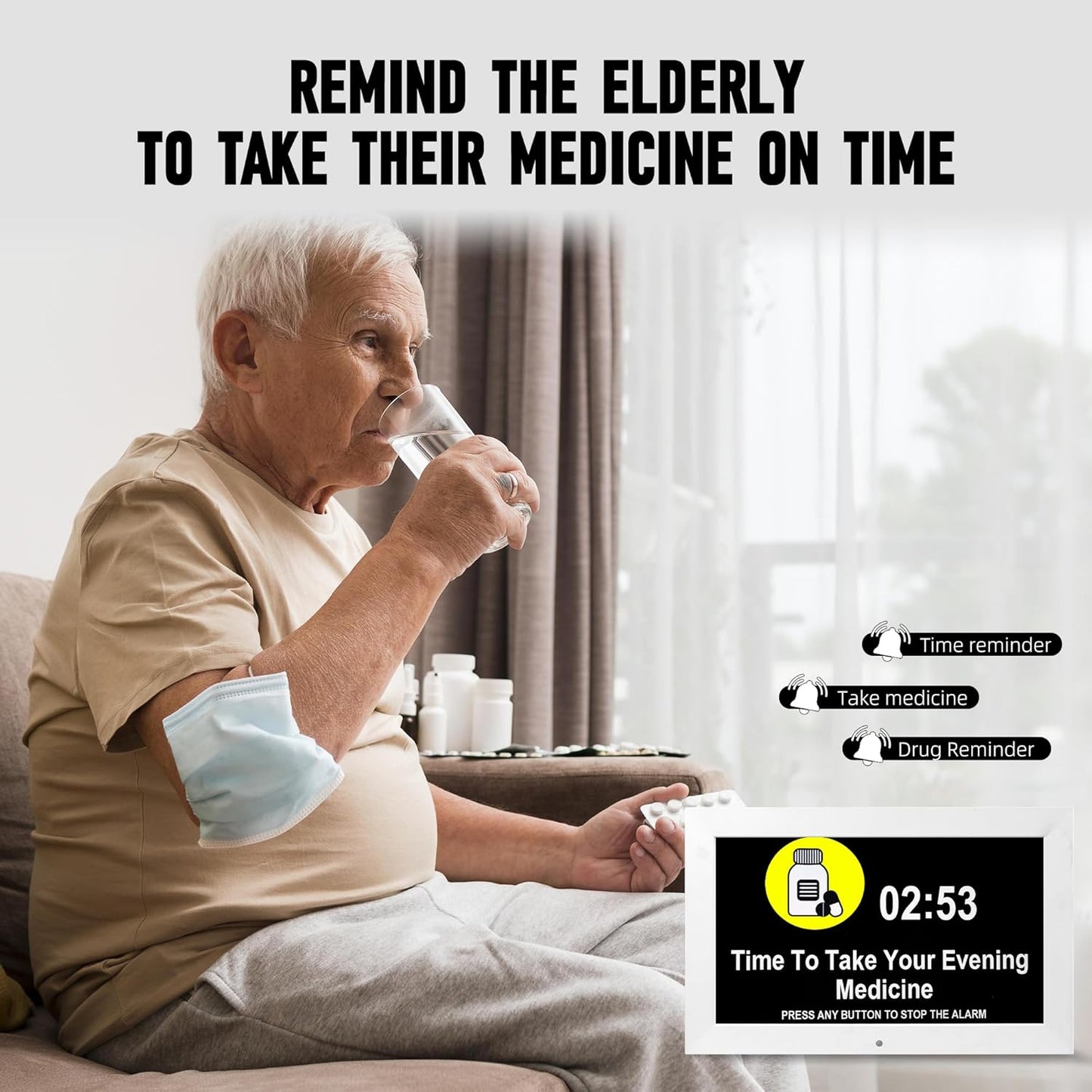 Large Digital Clock, Wall Clock with time, Digital Alarm Clocks for Elderly, Dementia Clock That Provides Alarms and electronicl Calendar for Seniors.(White, 10.1 inches)