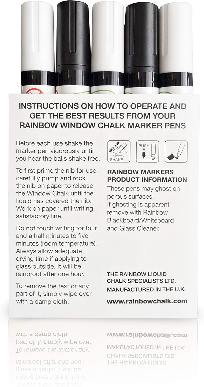 Glass Pen Window Marker: Liquid Chalk Pens for Glass, Whiteboard Markers with Washable Paint - Graduation, Car Windows, Mirror, Storefront, Wedding, Party & Holiday (5 Pens - Black & White - Fine Tip)