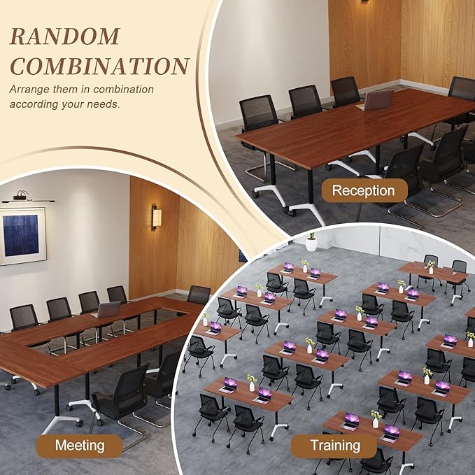 Folding Conference Room Table, Modern Conference Tables with Wheels, Large Rectangular Mobile Training Tables for Office Classroom, Foldable Modular Boardroom Seminar Table (10pack L63in)