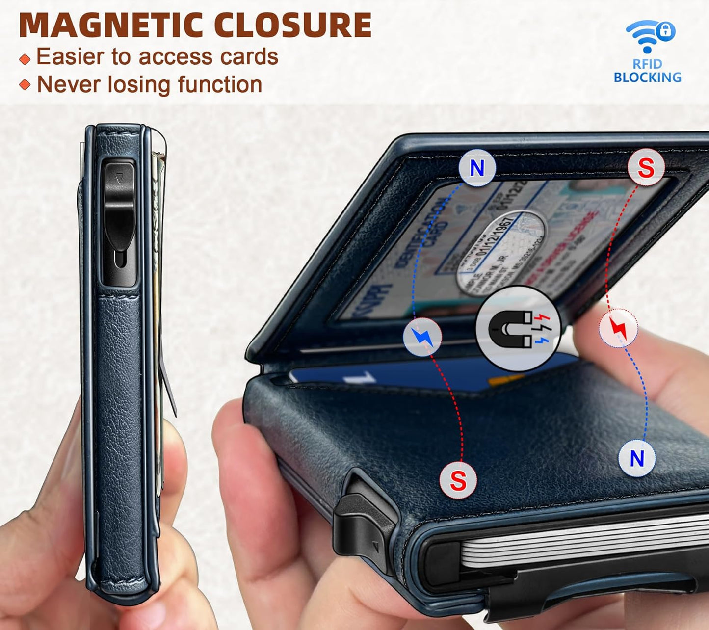 BULLIANT Men Wallet,Money Clip Wallet Slim For Gift Men 9Cards-Metal Credit Card Case in Magnetic Leather Flip