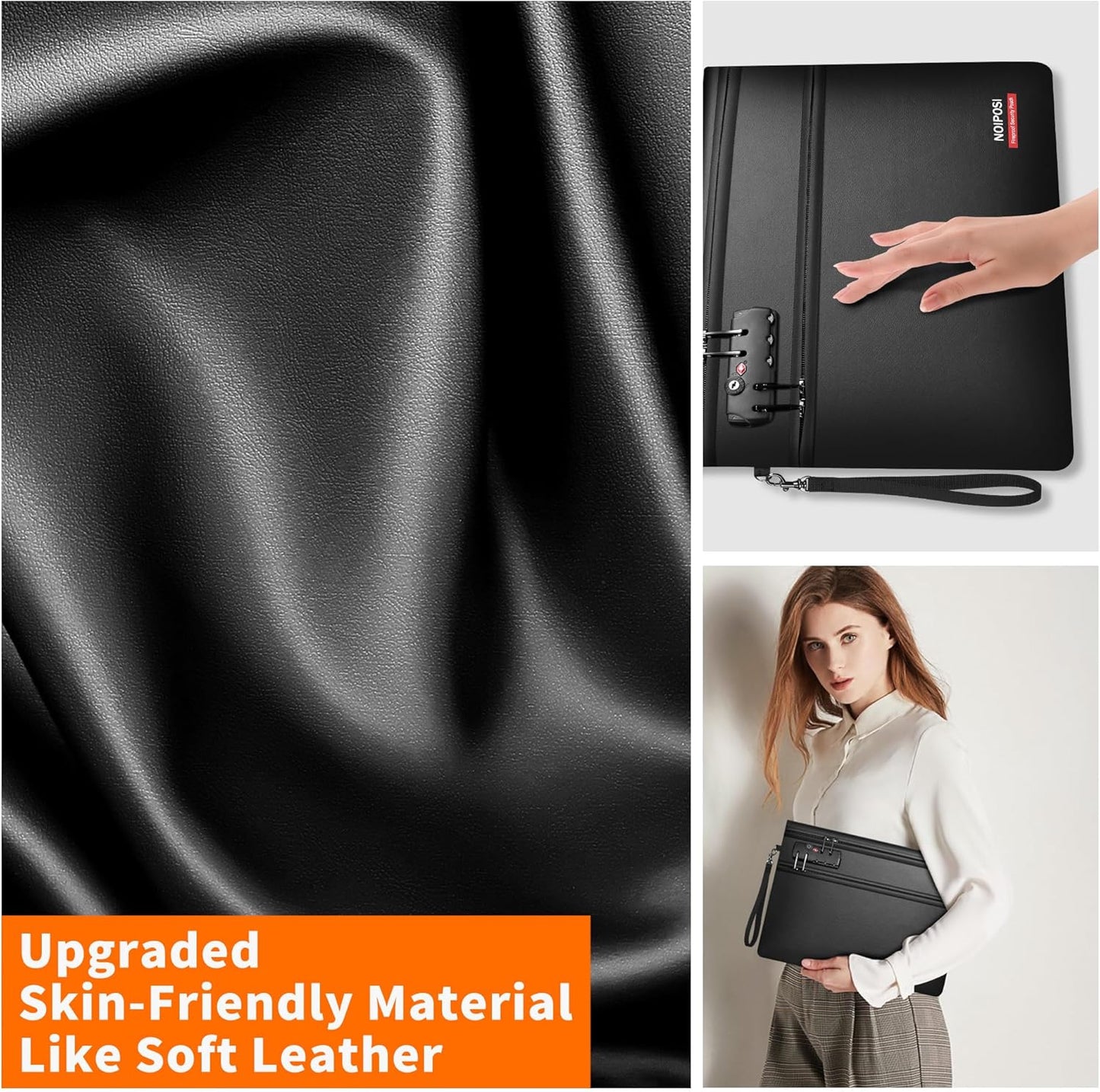 Noiposi 6400℉ Fireproof Document Bag with Lock,Dual-Zip Compartments Fireproof Money Bag for Cash and Documents,12 Layers Heat Insulated Fireproof Bag with Zipper,Protects Important Papers,Valuables