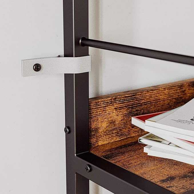 IRONCK Industrial Bookshelves and Bookcases, Ladder Shelf 5 Tiers with Metal Frame for Living Room, Home Office, Rustics Brown