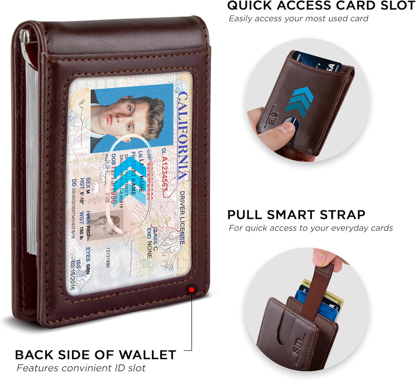 SERMAN BRANDS RFID Blocking Slim Bifold Genuine Leather Minimalist Front Pocket Wallets for Men with Money Clip Thin Gift