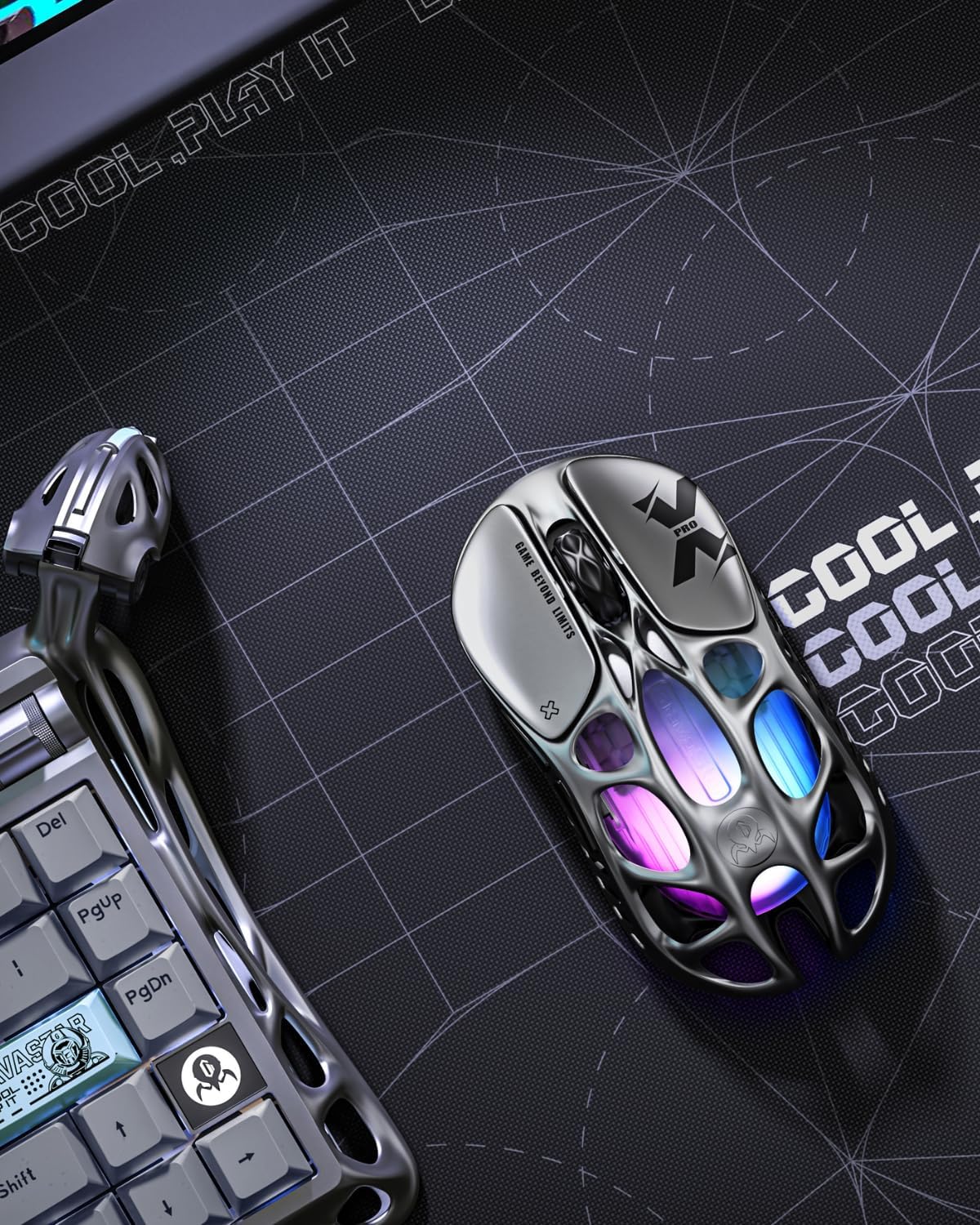 GravaStar Mercury X Pro Wireless Gaming Mouse, Come with 8K Dongle – 32,000 DPI PAW 3950 Sensor, 8,000Hz Polling Rate, Only 49g, Magnesium Alloy Hollow Frame, RGB Lighting, 5 Programmable Buttons