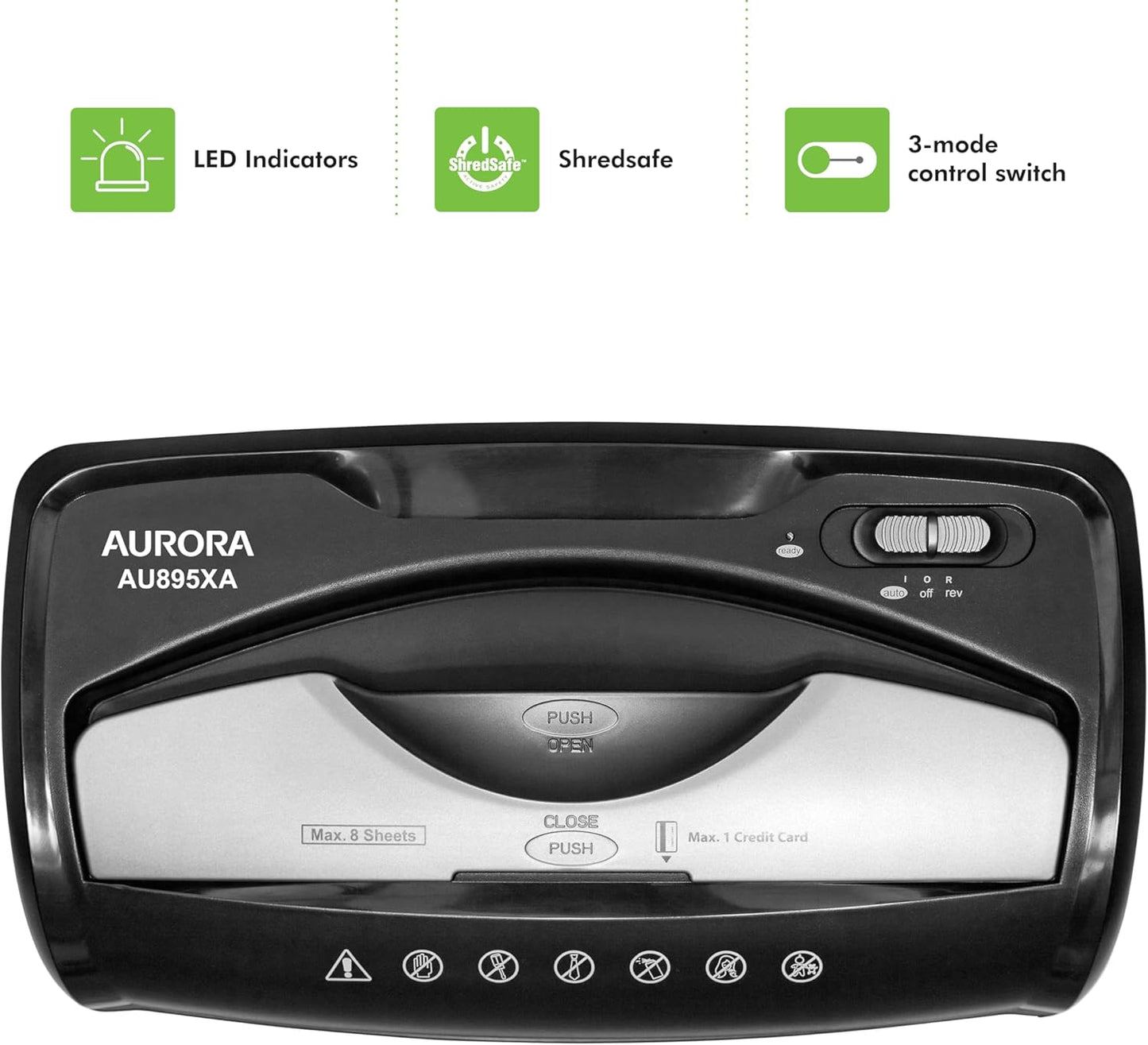 Aurora AU895XA 8-Sheet Professional Cross-Cut Paper and Credit Card Shredder