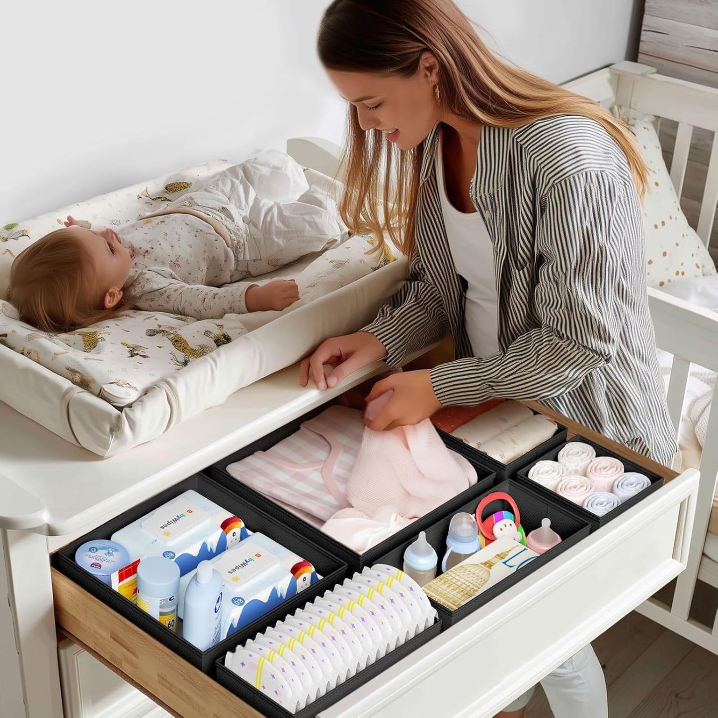 DIMJ Drawer Organizer Clothes - 20 Pack Closet Drawer Organizer Bins for Baby Clothes Storage, Fabric Dresser Organizer for Nursery Bedroom, Foldable Small Drawer Dividers for Underwear Socks