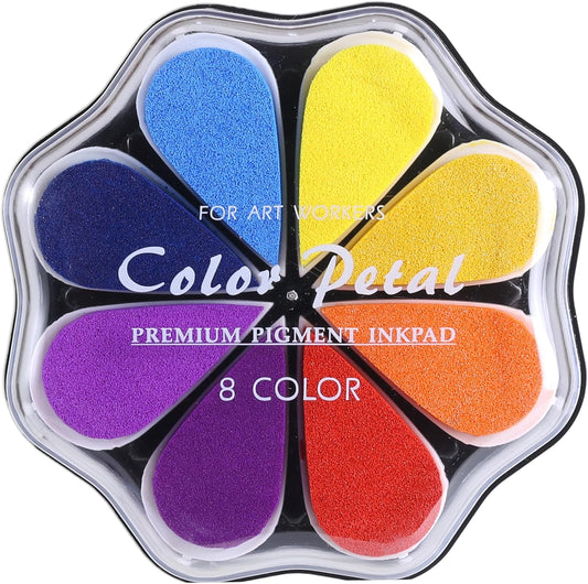 YPSelected 8 Assorted Multi Colours Waterdrop Shaped Craft Rubber Stamps Petal Ink Pads for Paper Wood Fabric (Set 1026)