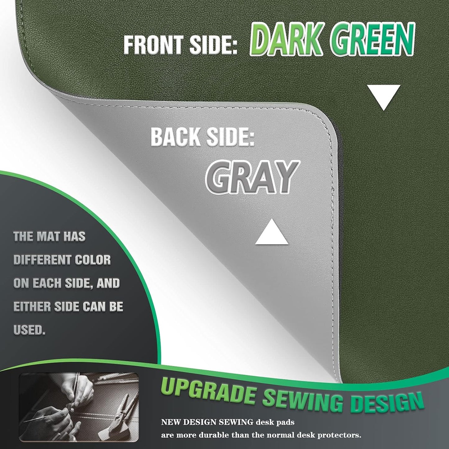 K KNODEL Desk Mat, Blotter, Dual-Sided Office Desk Pad, Waterproof Desk Mat for Desktop, Desk Blotters, PVC Leather Pad Protector (Dark Green, 23.6" x 13.8")