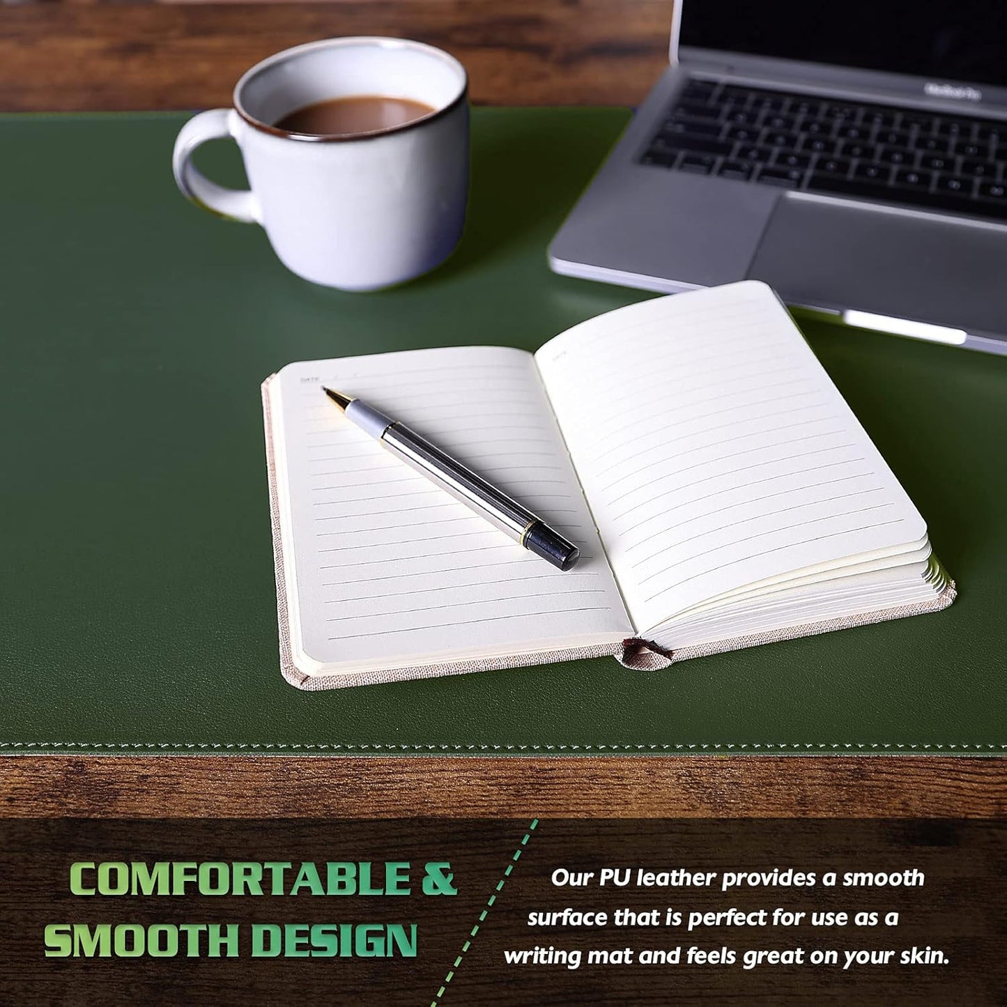 K KNODEL Desk Mat, Blotter, Dual-Sided Office Desk Pad, Waterproof Desk Mat for Desktop, Desk Blotters, PVC Leather Pad Protector (Dark Green, 23.6" x 13.8")
