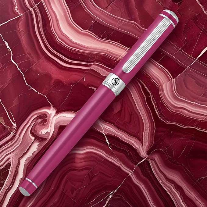 Scriveiner Fuschia Rollerball Pen - Stunning Luxury Pen With Chrome Finish, Schmidt Ink Refill, Best Roller Ball Gift Set for Men & Women, Professional, Executive Office, Nice Pens