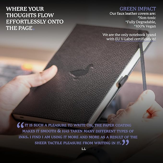Dingbats A5 Wildlife Notebook Journal Hardcover, Cream 100gsm Ink-Proof Paper, 6.1 x 8.5 inches, 192 pages (Black Duck, Dotted).