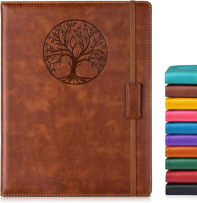 Lined Journal Notebook for Women Men,256 Pages A4 Large Hardcover Leather Journals for Writing,Travel,Business,Work,School,College Ruled Notebooks for Note Taking,Diary Notepad 8.6"×11" (Brown)