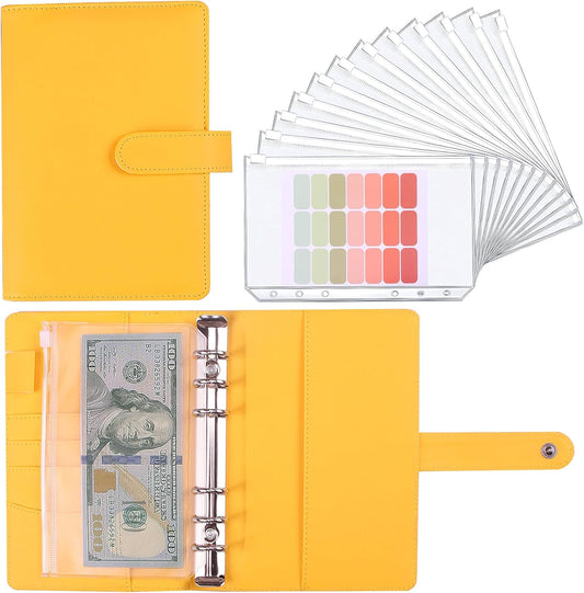 Money Saving Binder, Savings Challenges Book with for Cash Envelopes, 12pcs Zipper Envelopes A6 Budget Binder, Budget Planner for Managing Budgets and Saving Money (Yellow-7.4IN)