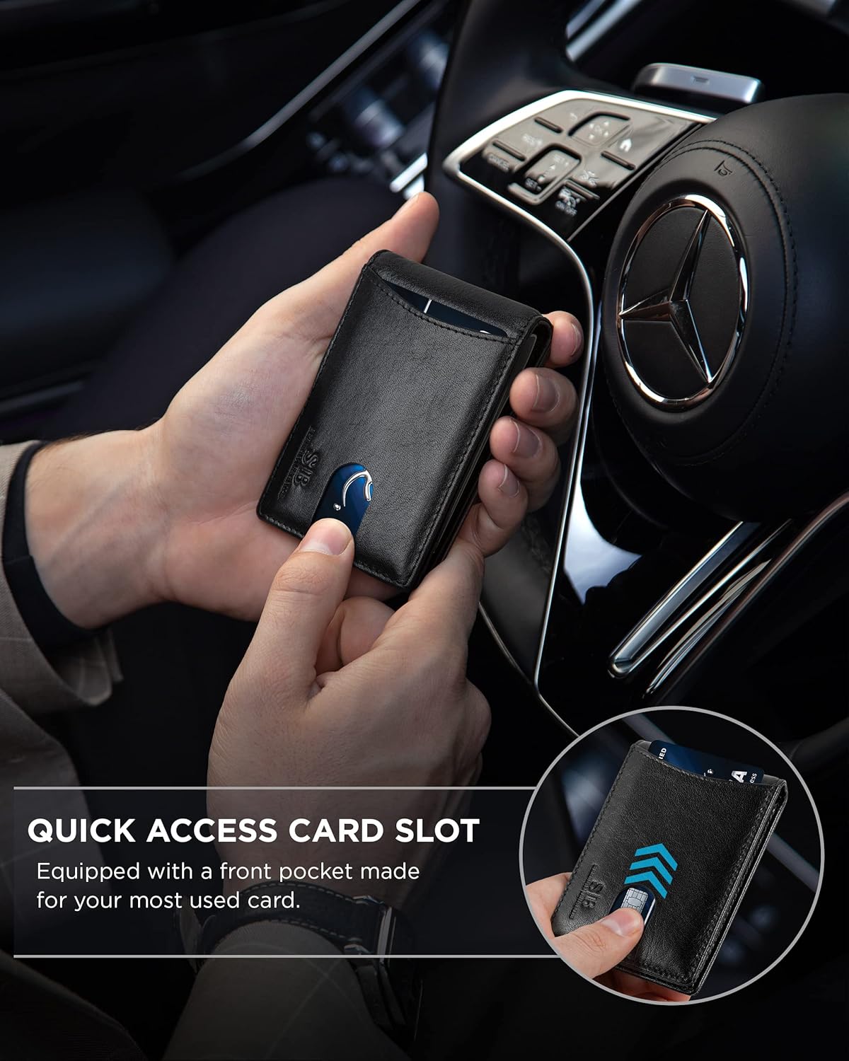 SERMAN BRANDS RFID Blocking Slim Bifold Genuine Leather Minimalist Front Pocket Wallets for Men with Money Clip Thin Mens