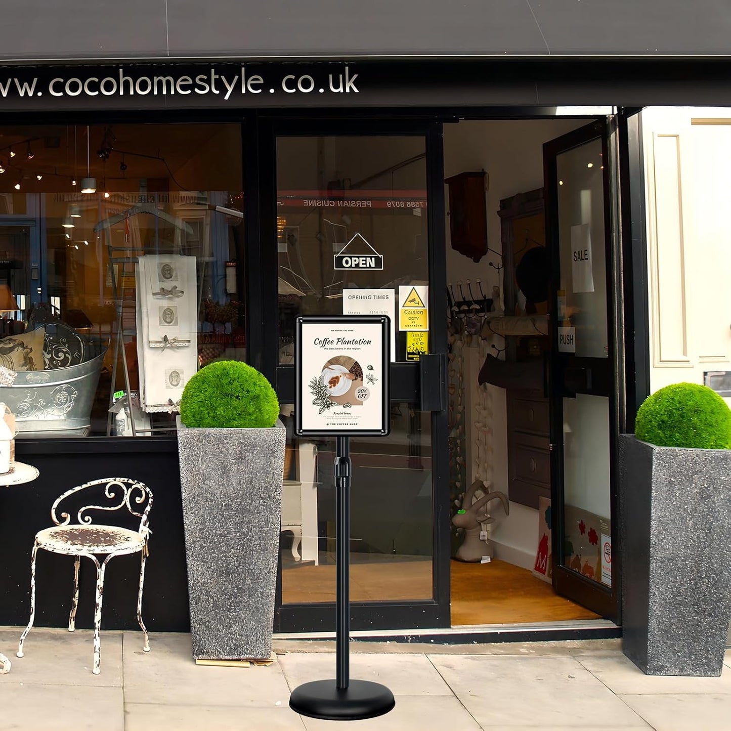 Poster Stand Holder Adjustable Pedestal Floor Standing Sign Holder Vertical and Horizontal View Sign Display, Aluminum Snap Open Frame with Safety Corner (2P-Black-8.5x11)