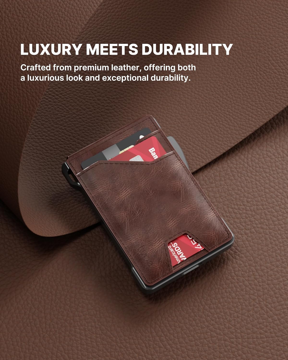 typecase Tactical Wallet for Men Card Holder: Pop Up Card Case, Genuine Leather, Smart, RFID Blocking, Slim, Minimalist, Thin, Front Pocket - 9-13 Card Capacitiy, ID Window, Money Clip (Brown)