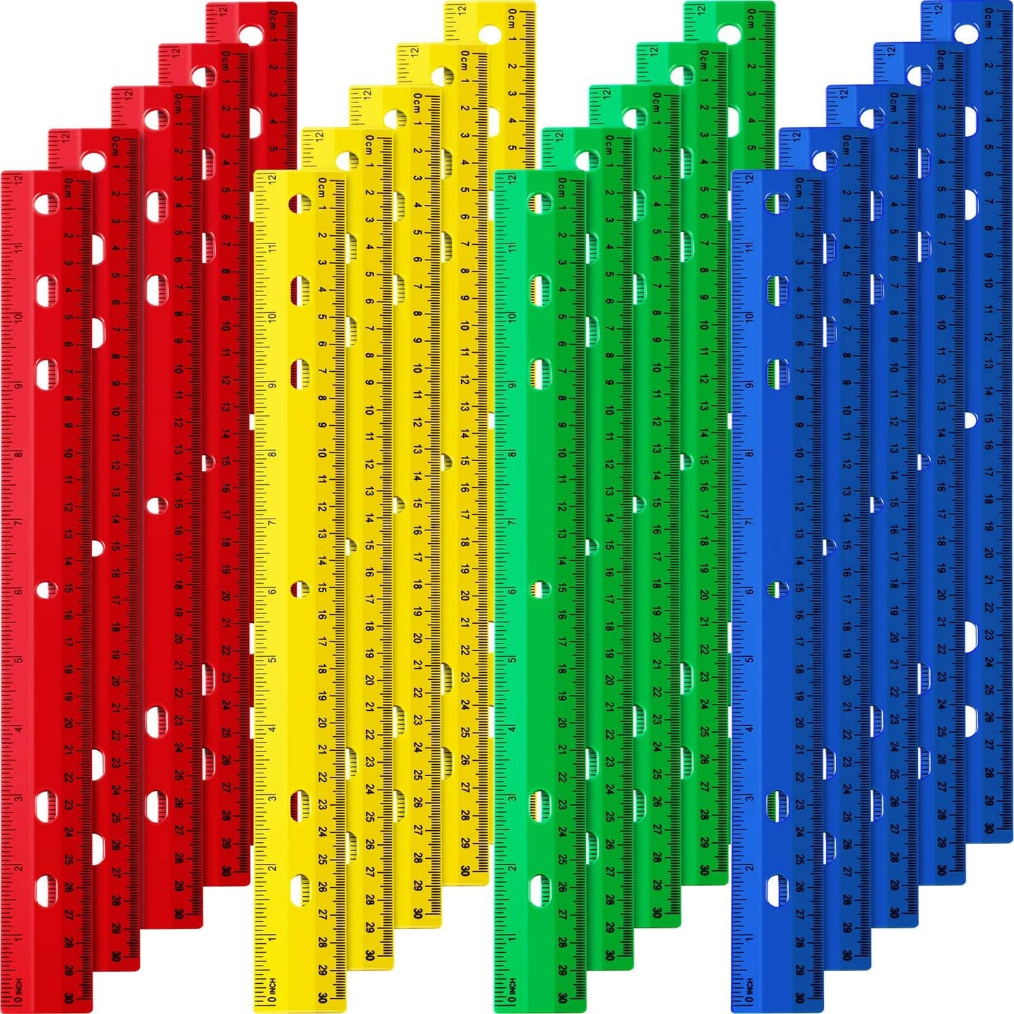 Chuangdi 20 Pieces 12 Inch Rulers Bulk Plastic Colorful Rulers for Kids Student Classroom School Office(6 Hole,Solid Color)