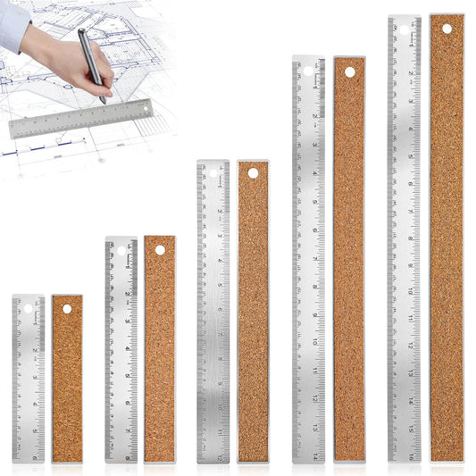 5Pcs Cork Backed Ruler Stainless Steel Ruler, 6/8/12/14/16 Inch Metal Ruler,Straight Edge Ruler Non-Slip Metal Rulers with Inch and Centimeters for Drawing Engineering(6 + 8 + 12 + 14 + 16 Inch)