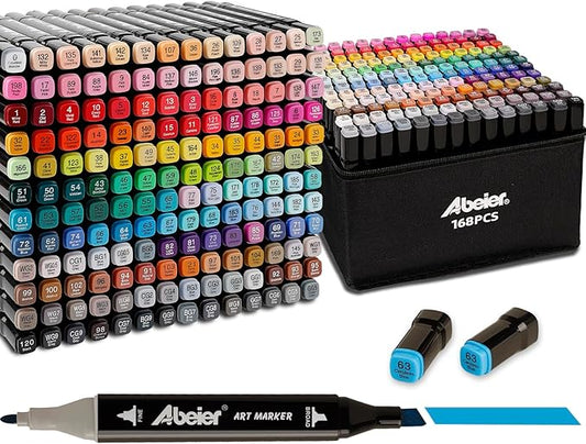 168 Colors Alcohol Markers Set, Dual Tips Blender Art Markers for Drawing, Permanent Sketch Markers for Kids adult coloring, Alcohol Based Markers, Adults Coloring and Artist Illustration.